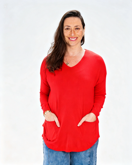 Sweater Liso Gio Bolsillos Rojo