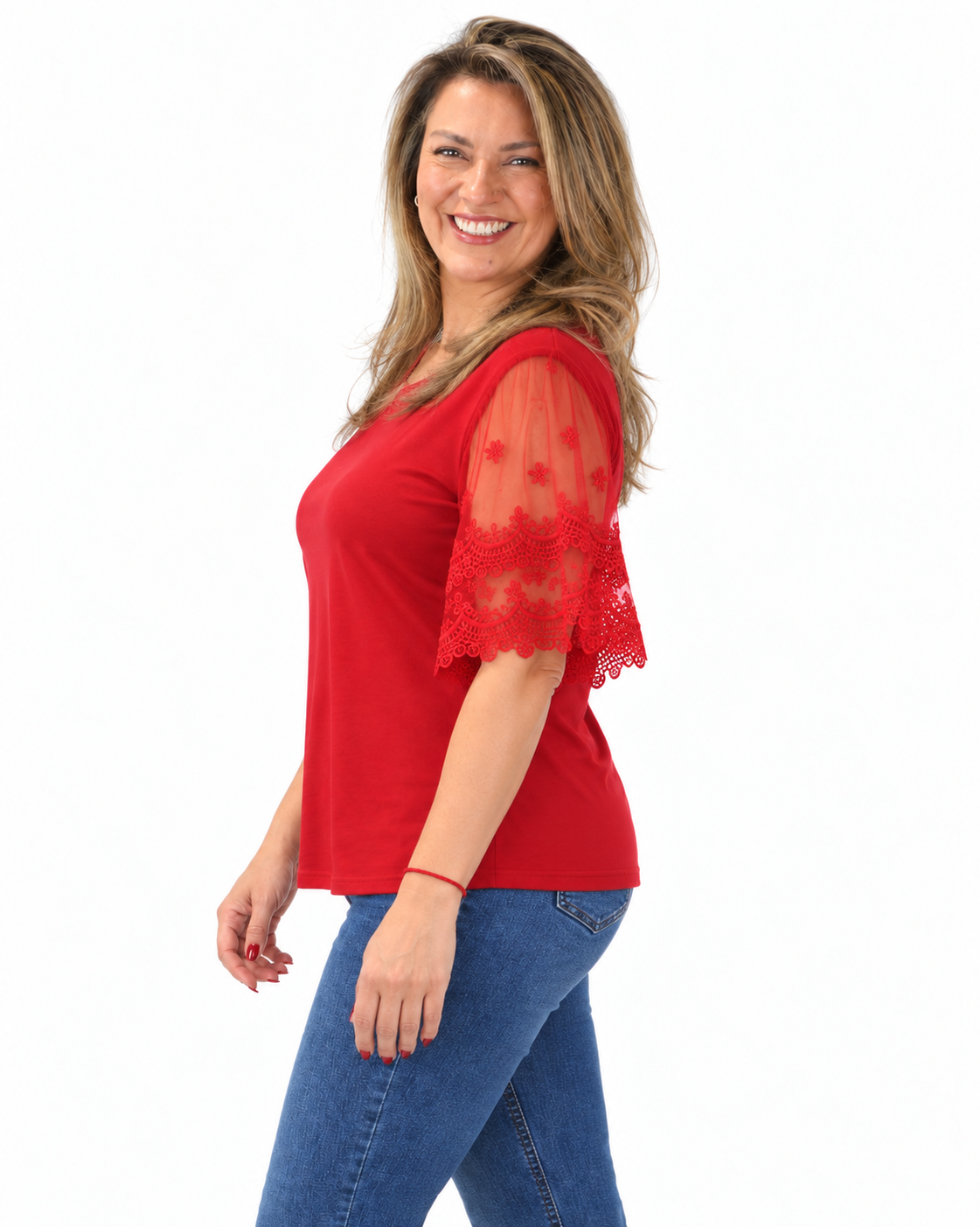 Polera Mangas Encaje Tania Rojo