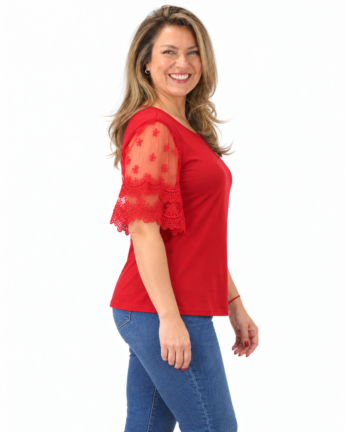 Polera Mangas Encaje Tania Rojo