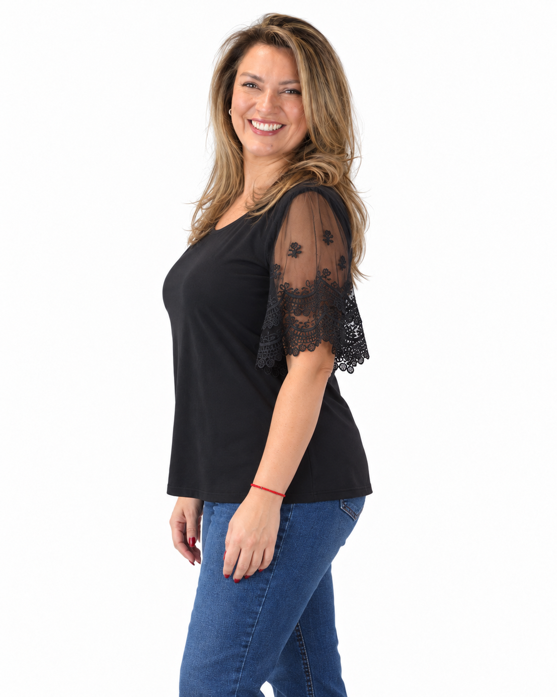 Polera Mangas Encaje Tania Negro