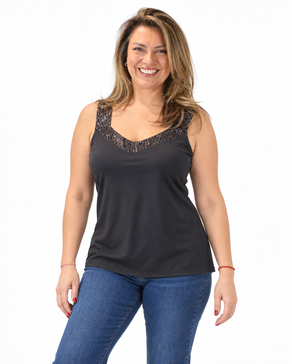 Polera Tirantes Lentejuelas Negro