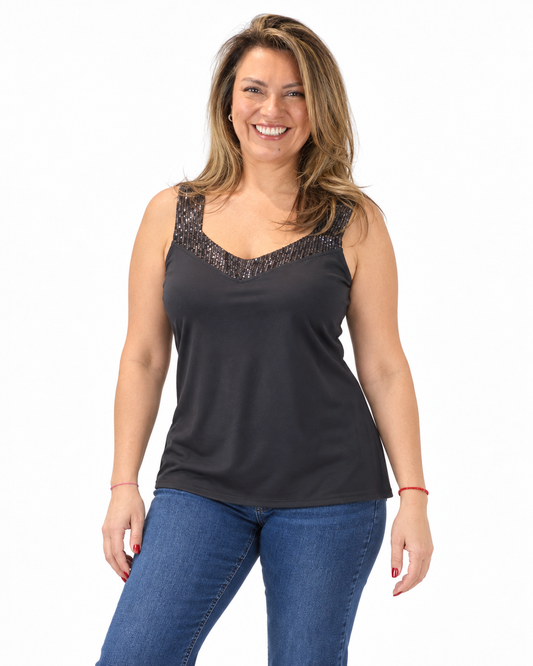 Polera Tirantes Lentejuelas Negro