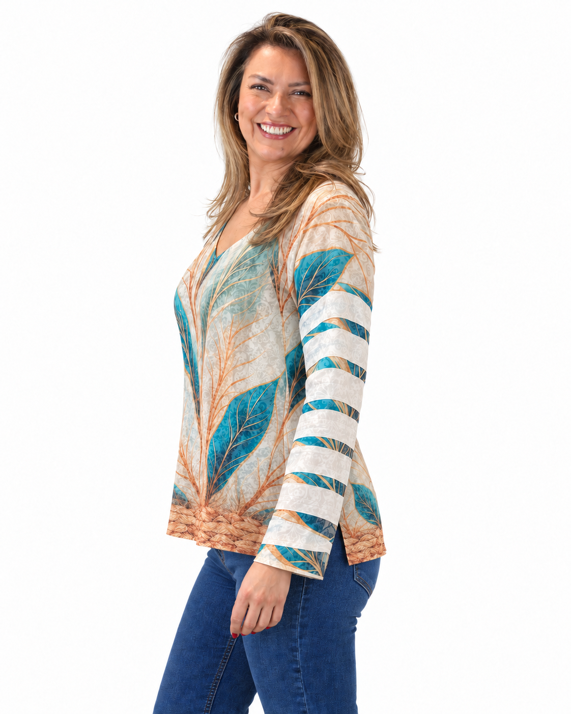 Polera BR Aline Manga Larga Turquesa