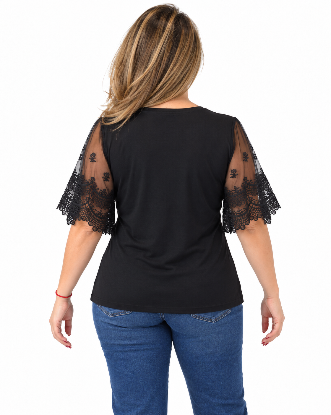 Polera Mangas Encaje Tania Negro