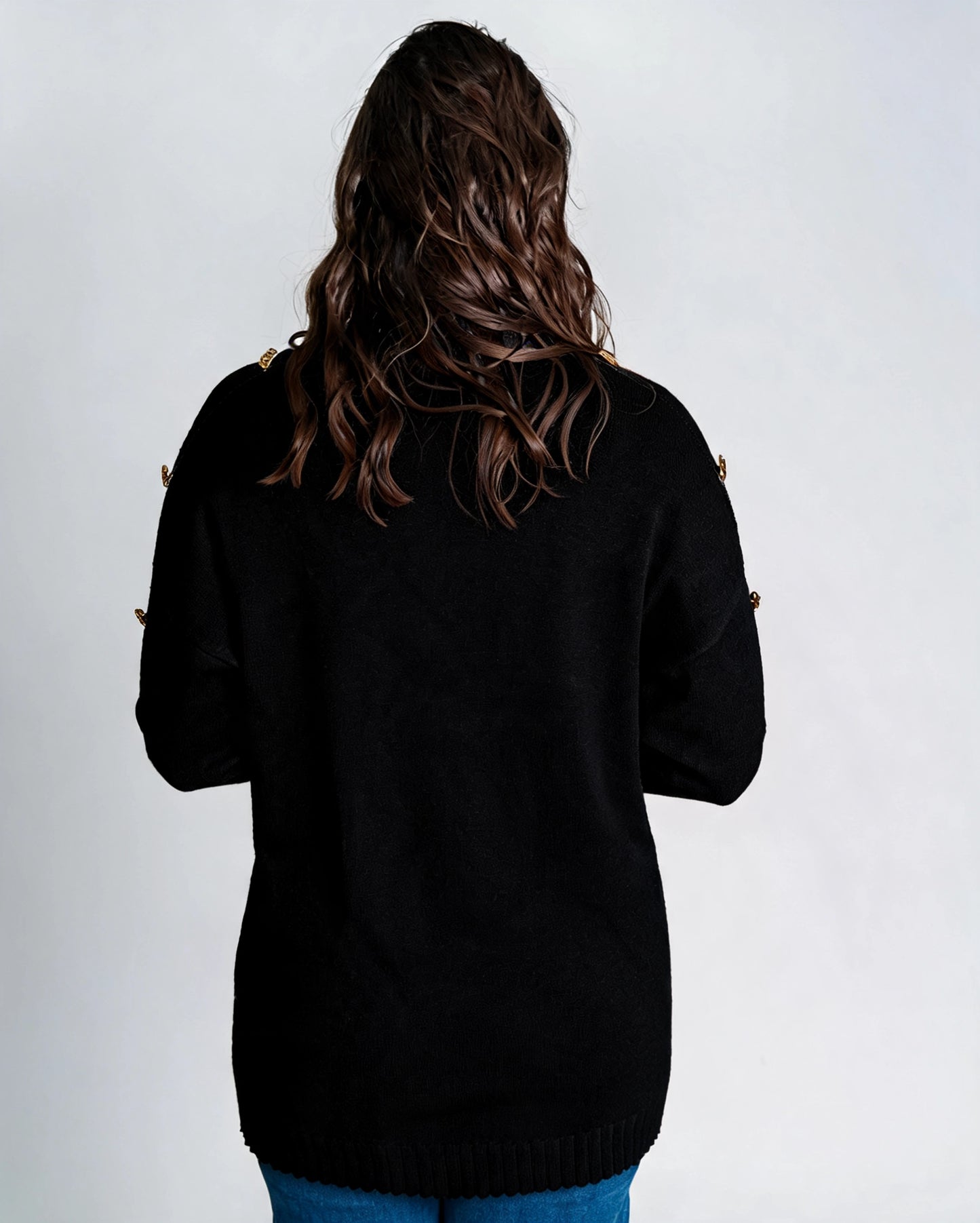Sweater Cuello Alto Botones Negro