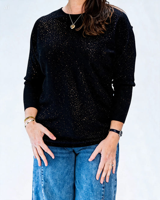 Sweater Lurex Fernanda Negro Dorado