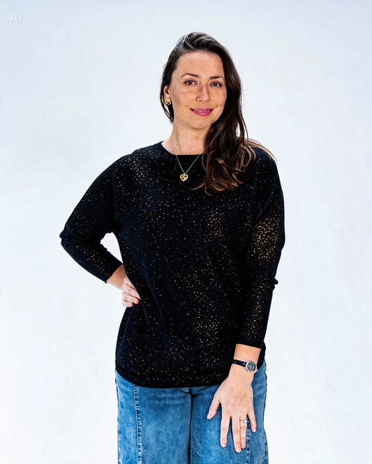 Sweater Lurex Fernanda Negro Dorado