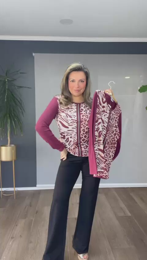 Polera Duo Animal Print Burdeo