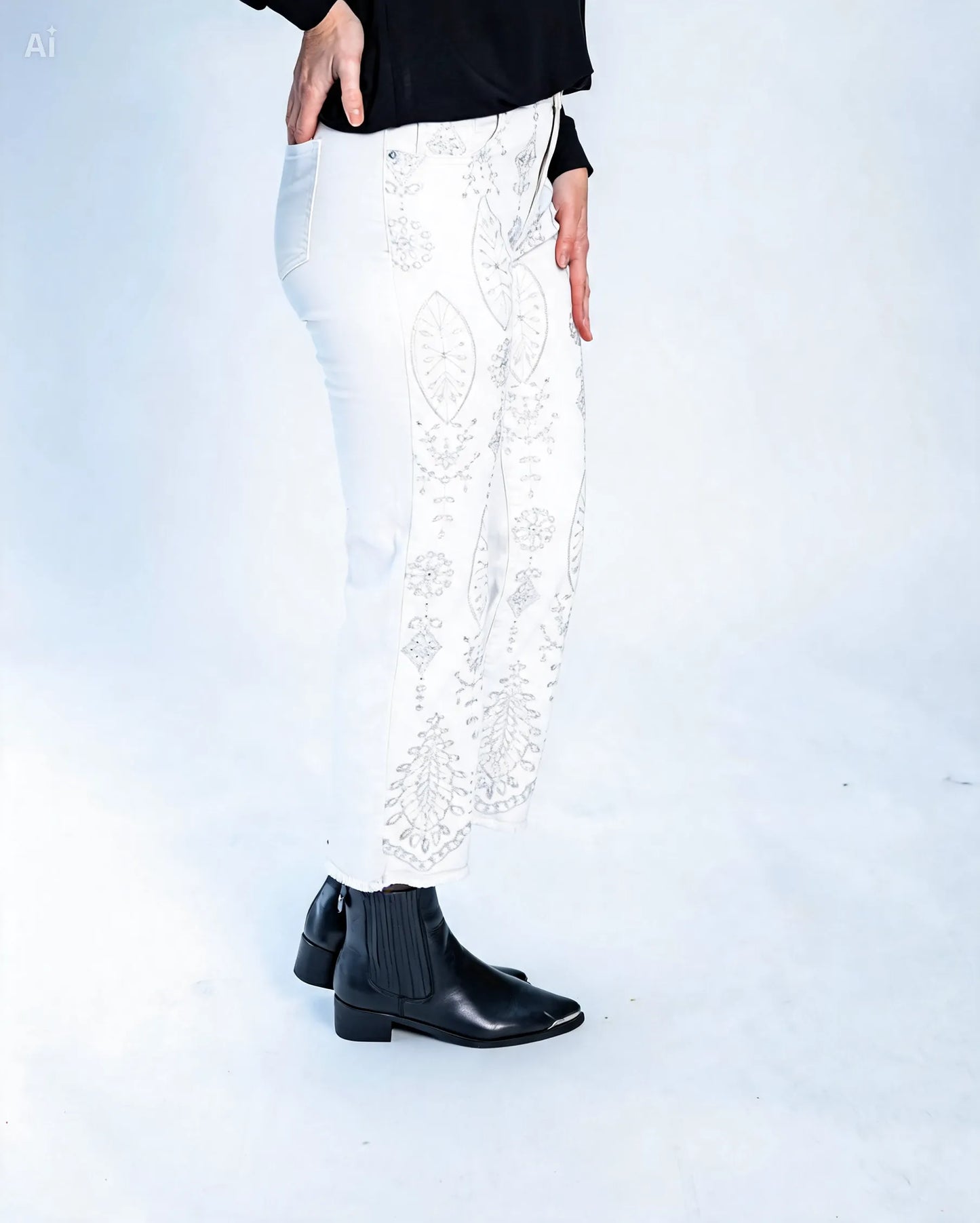 Jeans Esme Bordado Blanco