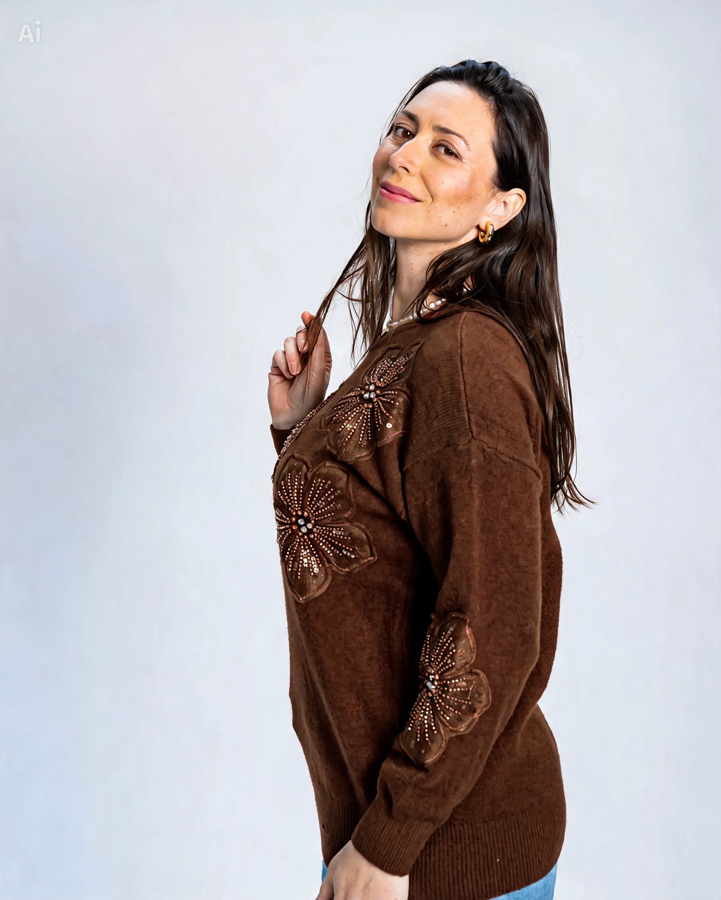 Sweater Flor Mostacilla Chocolate
